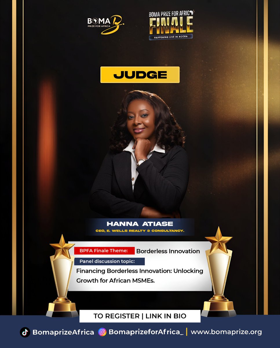 BomaprizeAfrica's tweet photo. Meet the 2025 Boma Prize for Africa Judges: Meet Hanna Atiase, CEO, E. Wells Realty & Consultancy.
#BPFA https://t.co/p41z3E5mRk