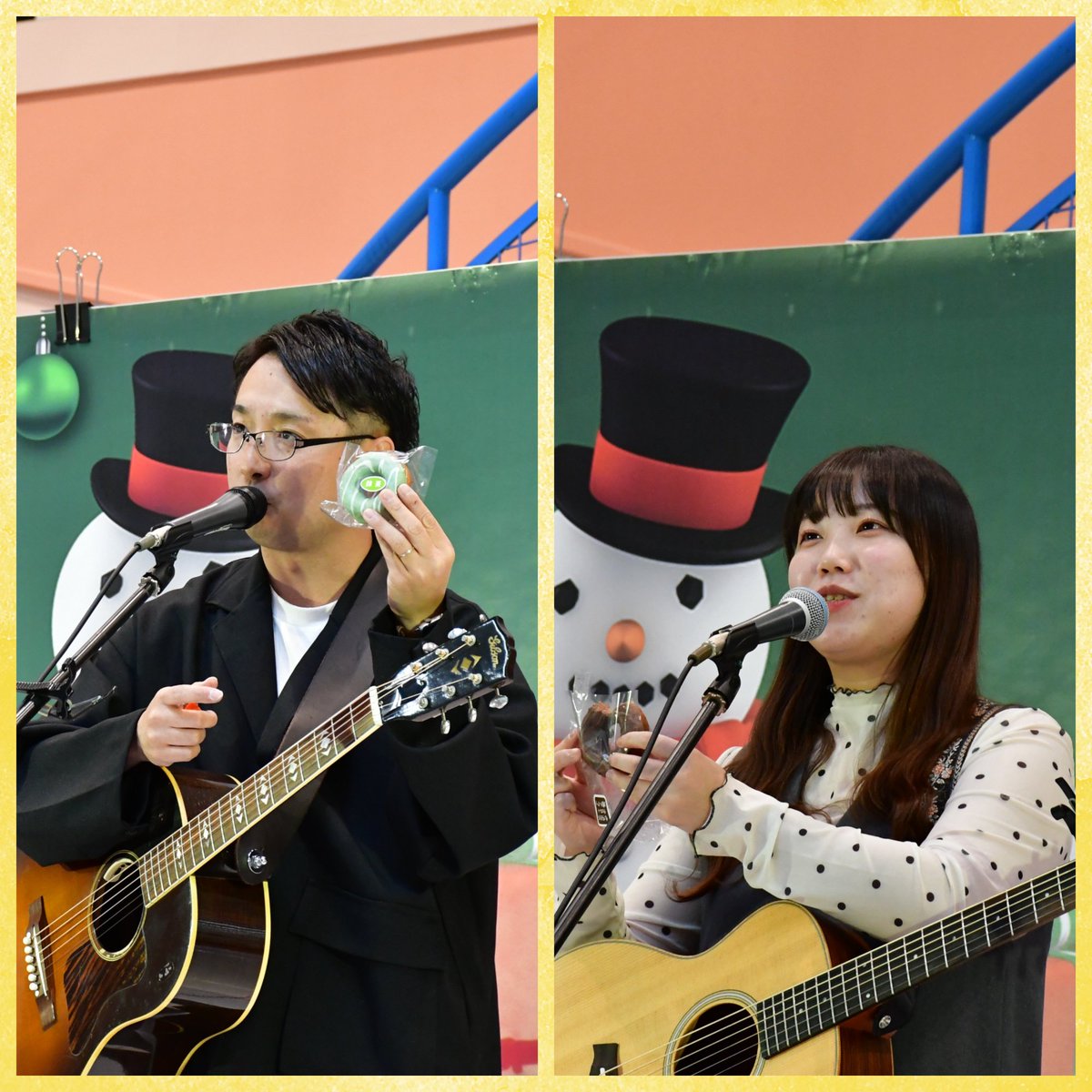 tanaxile731's tweet image. 11/15(土)のライブ
大河原フォルテ
#渡邉華奈×#monmon インストアライブ
「秋色の空、はじまりの音。」

おはな恒例インストアライブ🌸
今回のゲストは保育シンガーmonmonさん

アンコールはコラボ
🍈🥤盛り上がった！

ドーナツ🍩で食レポも😄
YummyでHappy day！

２ステージ楽しいライブでした☺