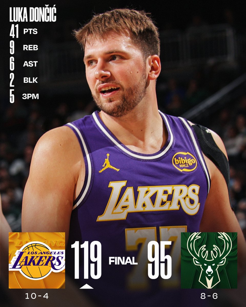 NBA's tweet image. 🏀 SATURDAY&apos;S FINAL SCORES 🏀

Luka Dončić posts his 50th career regular season 40-PT game in the @Lakers win!

Austin Reaves: 25 PTS, 8 AST, 5 3PM
Deandre Ayton: 20 PTS, 10 REB, 9-13 FGM
Giannis Antetokounmpo: 32 PTS, 10 REB, 5 AST