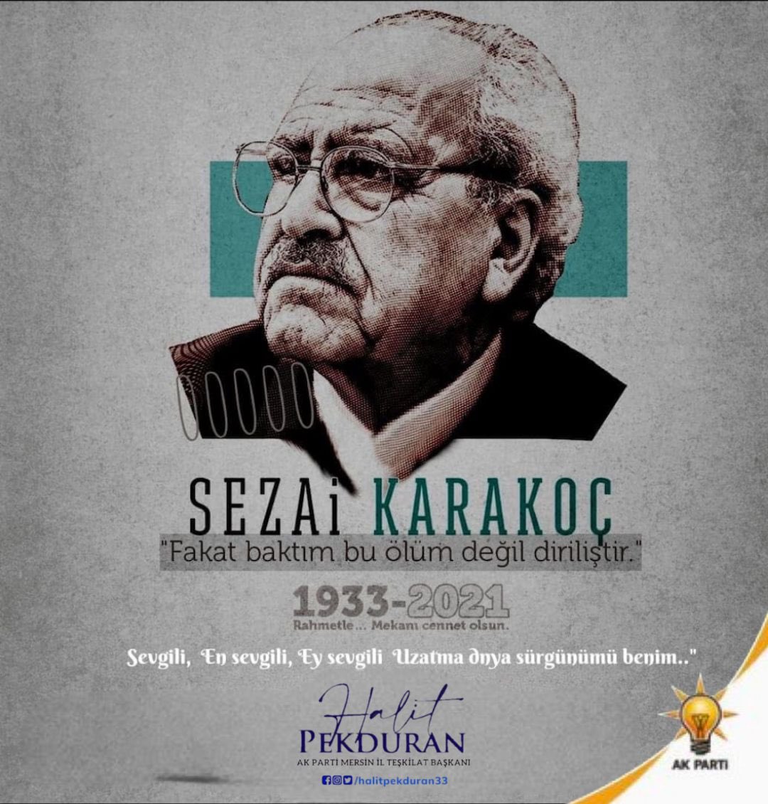 Sevgili, 
En sevgili, 
Ey sevgili
Uzatma dünya sürgünümü benim.."

Edebiyat ve fikir dünyamızın büyük mütefekkiri diriliş şairi Sezai Karakoç’u vefatının yıl dönümünde rahmet ve minnetle yâd ediyorum.

#SezaiKarakoc