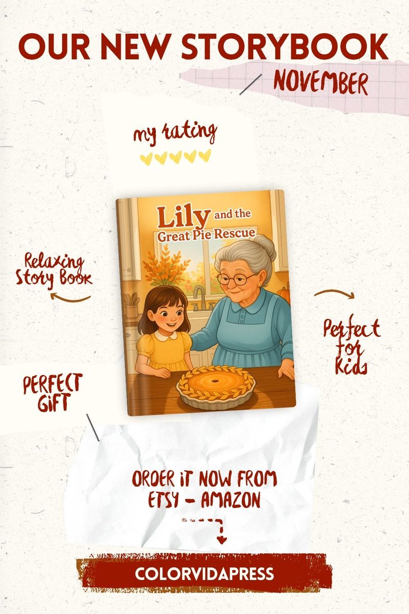 ColorVidaPress's tweet photo. 🍁🥧 NEW Thanksgiving storybook!
Lily and the Great Pie Rescue — a cozy tale about family, gratitude &amp; saving the holiday pie ❤️
Now on Amazon + Etsy
#ThanksgivingStorybook #KidsBooks #FallReading #ColorVidaPress https://t.co/Sqv6d252WQ
