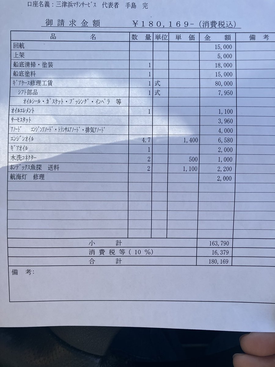 船の修理が完了したぜ！*\(^o^)/*

これで船に乗れる！笑笑

明日、昼から取りに行くかぁ〜

船底塗装費用が思ったより安かった！