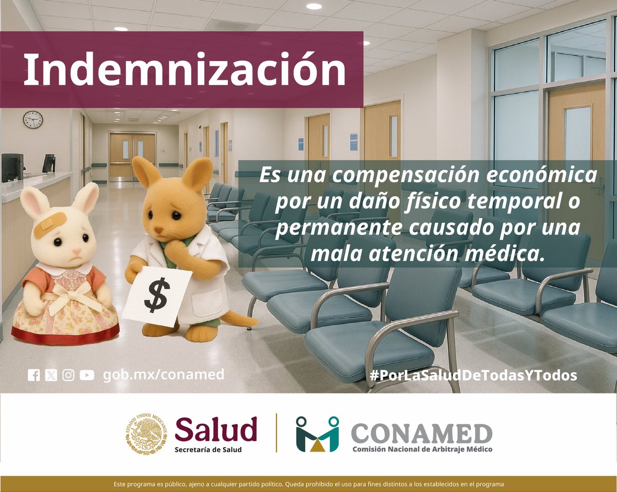 CONAMED_SALUD's tweet image. Desliza este carrusel y te explicamos en un lenguaje sencillo cuándo aplica cada compensación y cómo la CONAMED te ayuda a resolver esas dudas.
#CONAMED #PorUnaCulturaJusta #Reembolso #Indemnización
