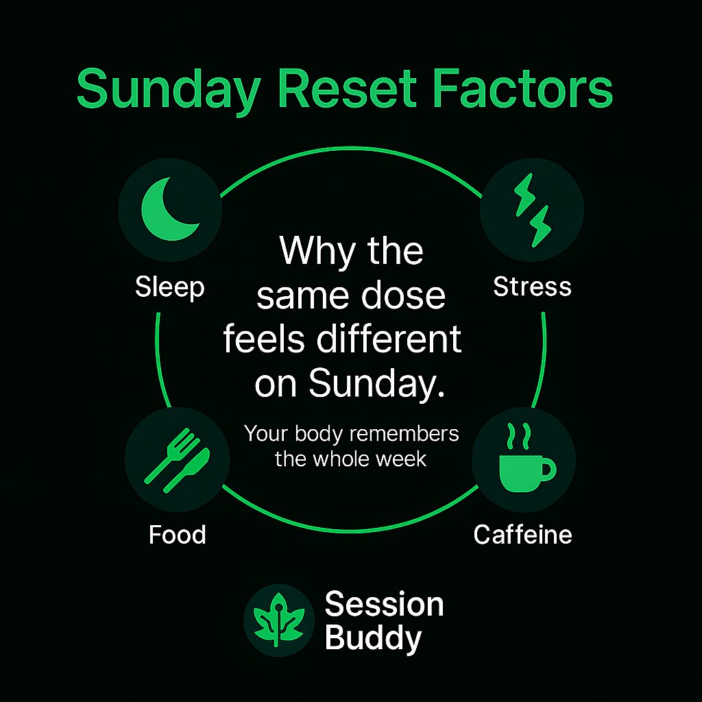 verdelabshq's tweet photo. Sunday sessions hit different.
You’re not just chasing a high — you’re coming down from the week.
Sleep debt, stress, food, caffeine… they all change how the same dose feels.
Tracking those little variables is how you turn “Sunday smoke” into a real reset.
#SessionBuddy #MindfulConsumption