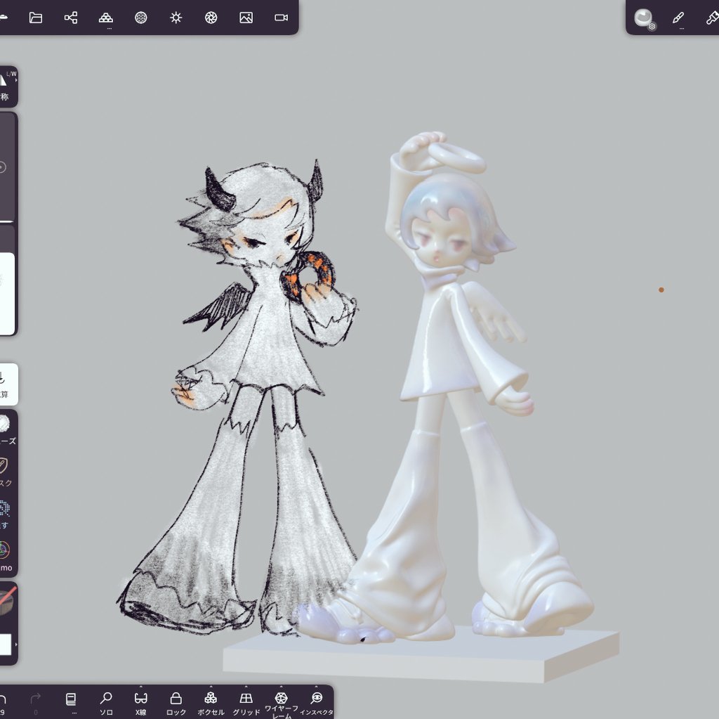 次ドーナツの悪魔を作ろう。というラフスケッチ。エンジェルと対にしたい。