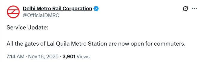 ETNOWlive's tweet image. #NewsAlert | All gates of Lal Quila Metro Station are now open for commuters, confirms DMRC

#DelhiMetro #DMRC #LalQuila #DelhiTraffic #MetroUpdate