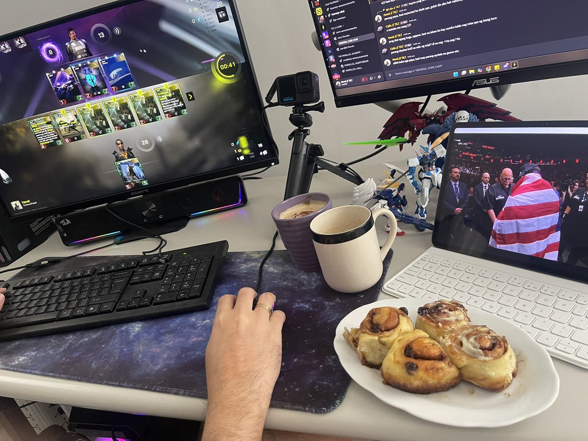 mileenabrielle's tweet image. Woke up a little late — bonding with hubby over cappuccino and my homemade cinnamon rolls ☕🥐
Watching him play Parallel TCG + UFC fights helps me learn a lot! #ParallelTCG #UFC #PHMornings @ParallelTCG