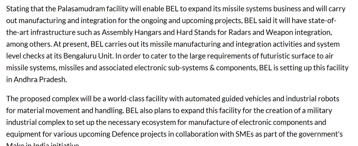 Bharat Electronics (BEL)'s massive 900 acre Advanced Defence Systems Integration Complex (DSIC) is well U/C. This will be the biggest facility in the country for weapon integration testing and manufacturing according to a older PIB article when it completes in 2026.