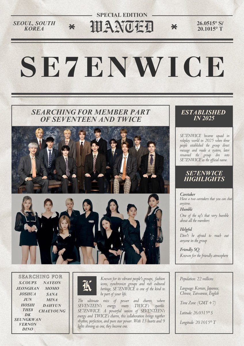 SE7ENWICE's tweet image. ㅤ
💫 𝐒𝐄7𝐄𝐍𝐖𝐈𝐂𝐄 open member now!

We're looking for our member to join 𝐒𝐄𝐕𝐄𝐍𝐓𝐄𝐄𝐍 &amp;amp; 𝐓𝐖𝐈𝐂𝐄 SQ! and searching for SQ/OA to follow each other. Let's make memories together!
ㅤ