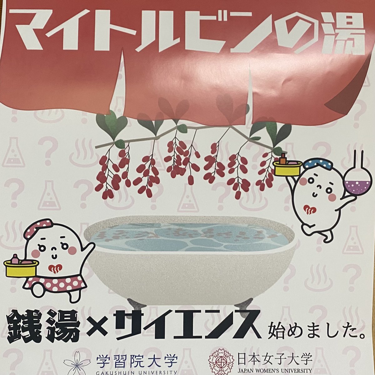 銭湯 × サイエンス!?🧪
本日11/19(水)の薬湯は、『マイトルビンの湯』です♨️
マイトルビンは、学習院大学のミトコンドリア研究から誕生した植物由来の新成分です🧐
お風呂上りもポカポカと暖かく、肌もしっとりする
そんな新しい薬湯を銭湯で体感してみてください✨
15:00より営業スタートです☺️