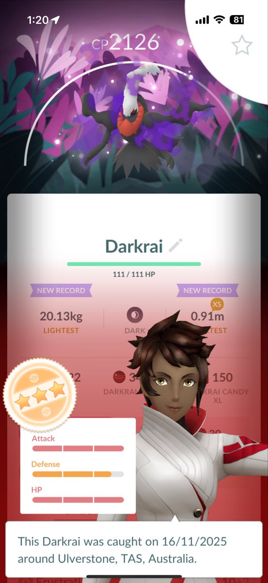 Thank you so much <a href="/TheRocketLauren/">RocketLauren</a> !! Tempted to use my bottle cap on this now 😂 #PokemonGo best cres raid I did yesterday was no where near as this close and I did almost 50 raids 😭 (1 shiny…)