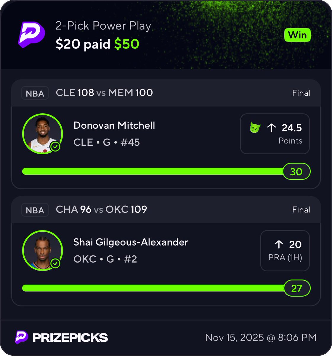 hiddenBets's tweet photo. 3 for 3 tonight. Discord is free. See yall tomorrow.

#nba #prizepicks #hiddenbets https://t.co/uE5UlbWu05