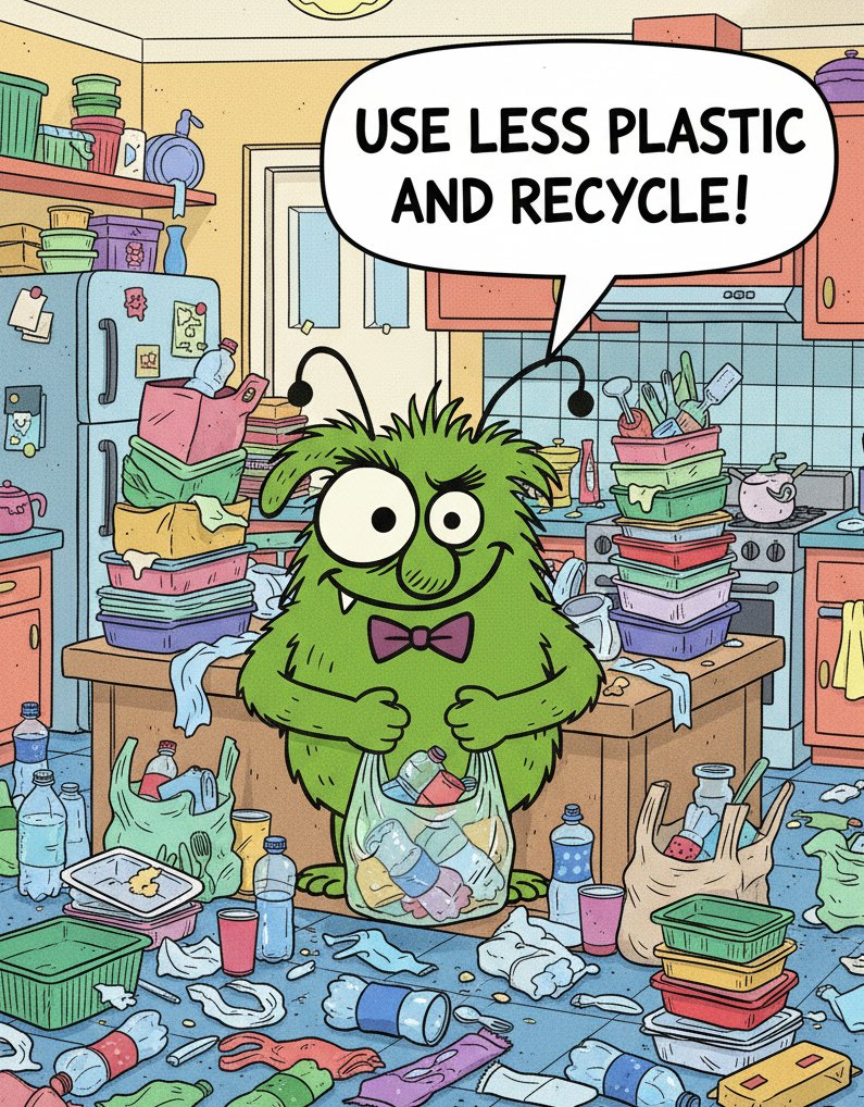 bloopbert's tweet image. Use less plastic and recycle. 
#recycle #plasticsurgery