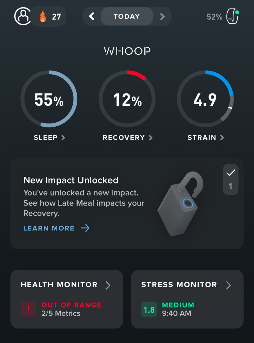 You know I’ve been working really hard on my health lately and I’m happy to report that I’ve managed to hit 12% recovery AND botch up not one but 2 metrics on my health monitor. 

It’s not easy but it’s possible - follow me for more longevity tips 💪