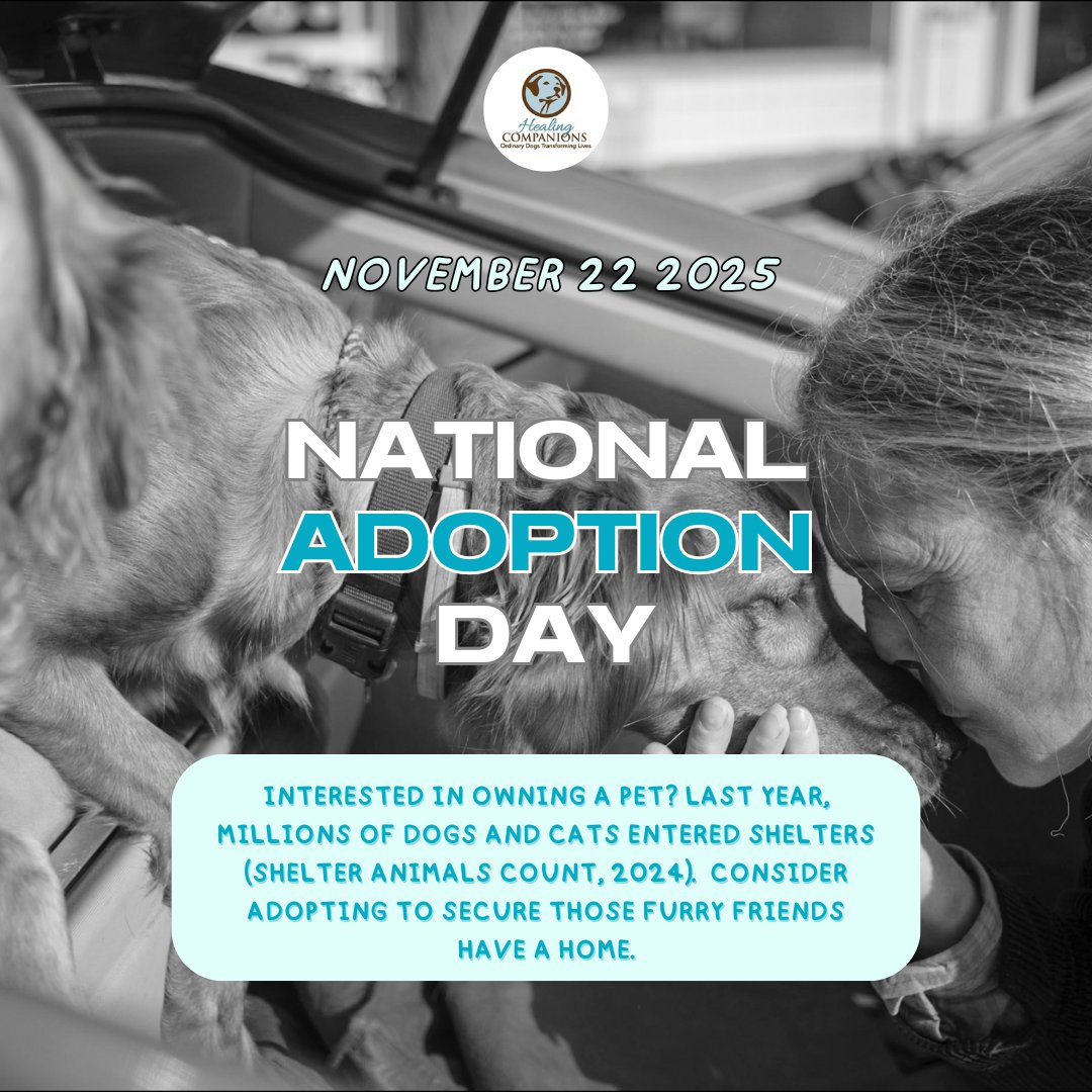 PSDHealingDogs's tweet image. Happy National Adoption Day!

Thank you to those who’ve welcomed a companion in need into their hearts. Thinking about adding to your family? Adoption makes all the difference. ❤️

#HealingCompanions #ServiceDogs #TherapyPets #EmotionalSupportDogs #MentalHealthAwareness