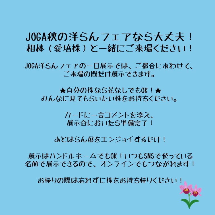 kokusai_nursery's tweet photo. One Day Try～私のらん～

開催日時：11月22日（土）、23日（日）
10:00～16:00

場所:昭和記念公園　花みどり文化センター　ギャラリー3,4,5

みなさまの参加をお待ちしてます。

#洋らん #JOGA #ワンデー #私のらん https://t.co/eUE3IOMoSp