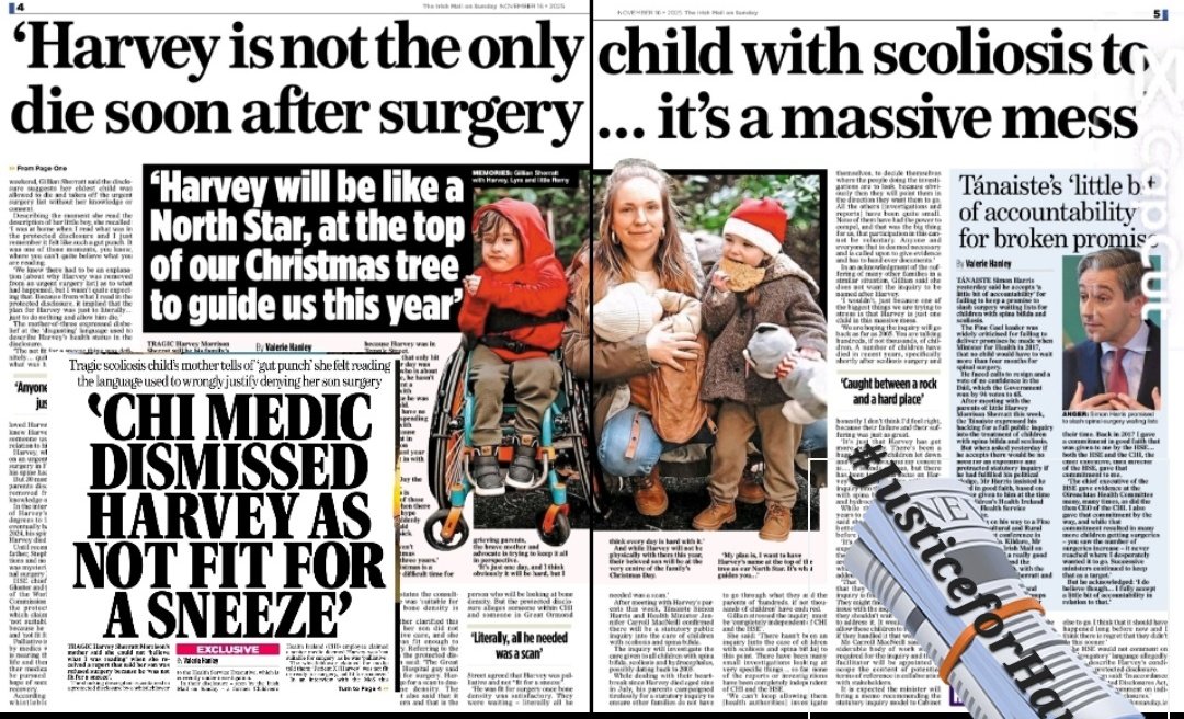 'CHI MEDIC DISMISSED HARVEY AS NOT FIT FOR A SNEEZE'
Valerie Hanley 

TRAGIC Harvey Sherratt Morrison's mother said she could not believe what I was reading when she received a report that said her son was refused surgery because he 'was not fit for a sneeze'

Harvey is not the