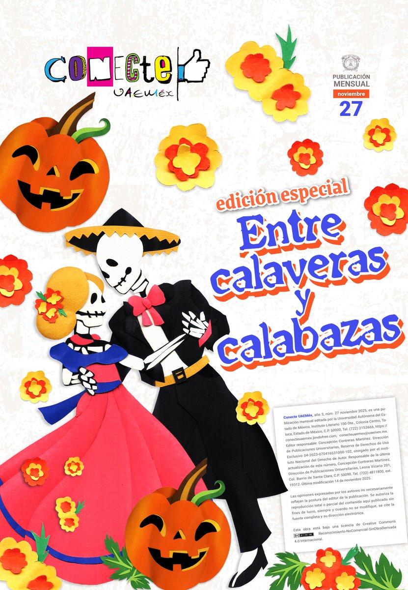 ConecteUAEMex's tweet image. En esta edición especial te mostramos cómo se vivió Día de muertos y Halloween en los planteles de la Escuela Preparatoria de la Universidad. Cada plantel se llenó de alegría y de color. Entra a conecteuaemex.jimdofree.com

Ilustración de portada🖌️✂️🎨 María Dolores Malvaez Luna