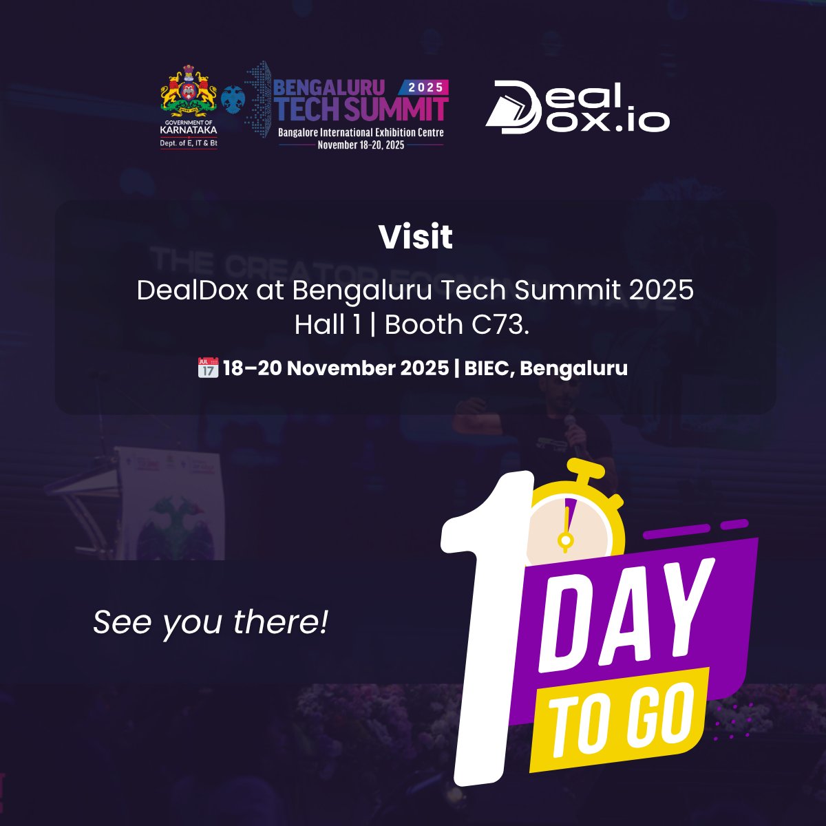 Dealdox_io's tweet image. 🌟 Tomorrow is the Day! 
 
Visit DealDox at Bengaluru Tech Summit 2025 and see the future of AI-driven CPQ firsthand!

📅 18–20 November 2025 | Hall 1 | Booth C73
📍 Bangalore International Exhibition Centre (BIEC)

#dealdox #countdown #livedemo #cpqautomation…