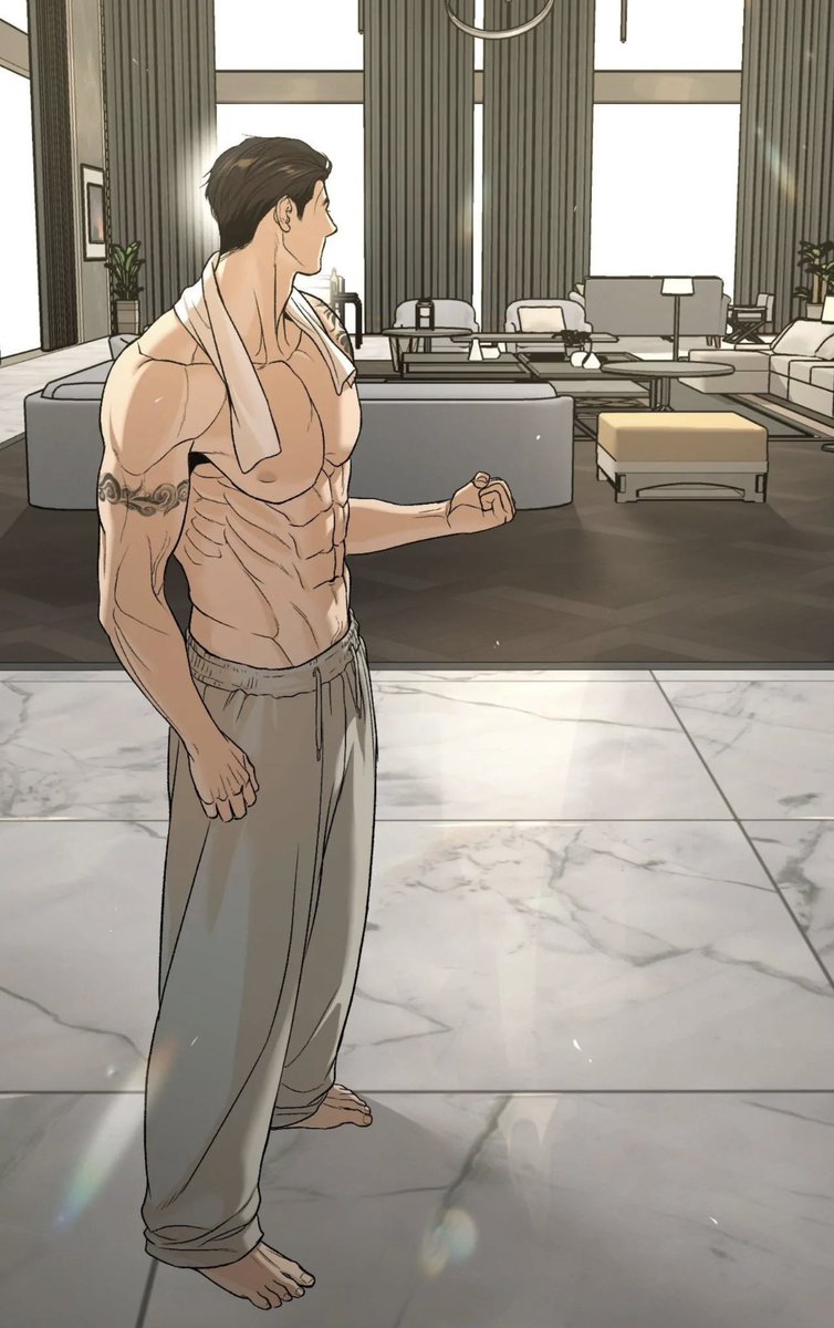 shirtless with the low-waisted baggy grey sweatpants? he’s such a manwhore #jinxmanhwa