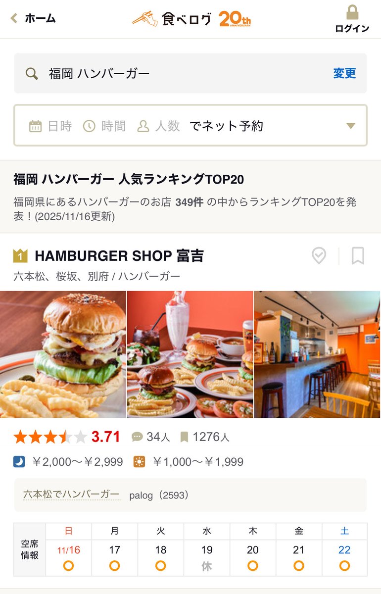 サ飯提携先のHAMBURGER SHOP 富吉さん<a href="/BURGERTOMIYOSHI/">HAMBURGER SHOP 富吉　六本松ハンバーガー</a> が、食べログハンバーガーランキングで349店舗中1位になっていた！

私は以前から福岡1位のハンバーガー屋さんだと思っていたが、やはり、、、という感じ🍔

おめでとうございます！
エルビスバーガー、まじでオススメです。