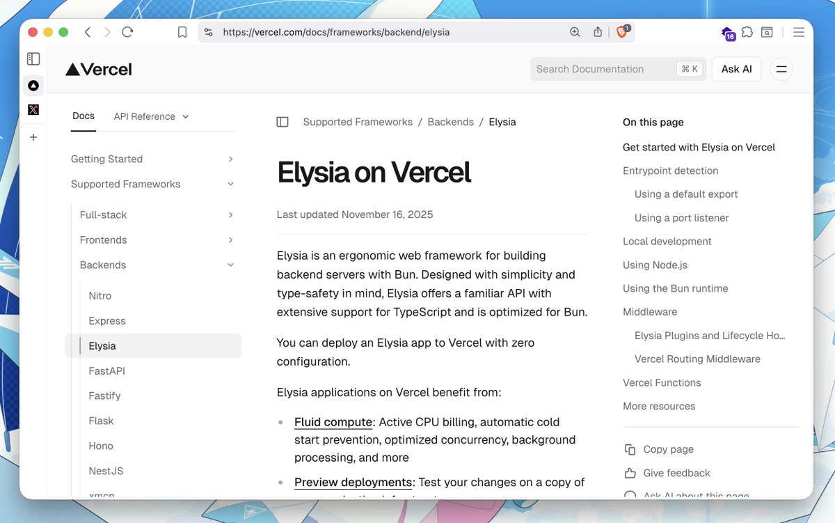 saltyAom's tweet image. Elysia on Vercel

Vercel just recently added Elysia support for automatic deployment

You can now deploy Elysia on Vercel without additional setup!

Thank you @vercel