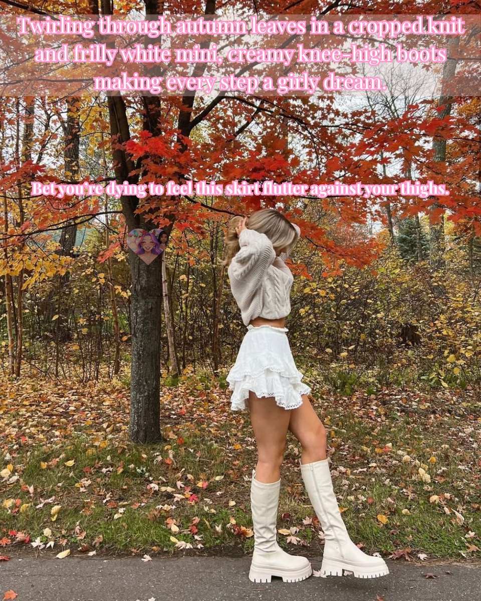 femmebliss469's tweet photo. Let the crisp air turn you into her. 🍂💕
#AutumnFemme #RuffleMiniMagic #KneeBootEnvy #FallSissy #LaceAndLeaves https://t.co/auzazb8V20