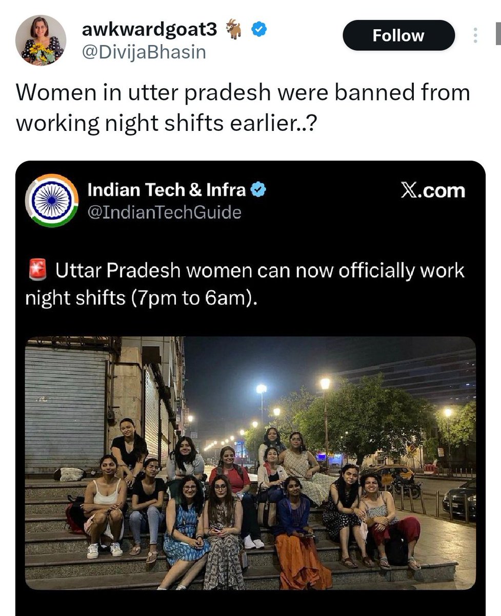 total_woke_'s tweet image. Hate mongers like Divija Bhasin etc are mocking recent decision by UP to allow women to work night shifts. This is what these third class chutiyas won&apos;t tell you.

1 Restriction on women working on factories was implemented by their god Chacha Nehru by Factories act 1948

2 Most…