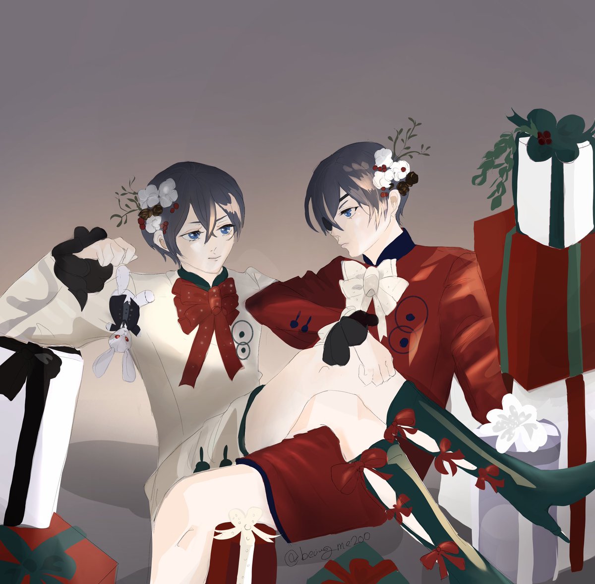 beingme200's tweet image. The Christmas twins🎄🎄redraw of Gfantasy cover
