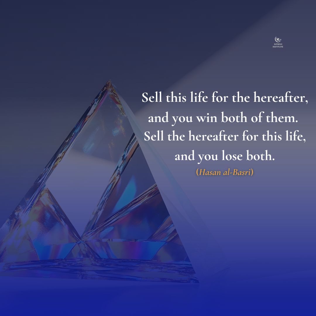 Every believer is a trader: you’re either buying and selling with your choices.

If you give up the temporary for the eternal, Allah gives you both.

But if you give up the eternal for the temporary, you walk away with nothing! 

#dawahinstitute #soulshockseries #remeberingallah