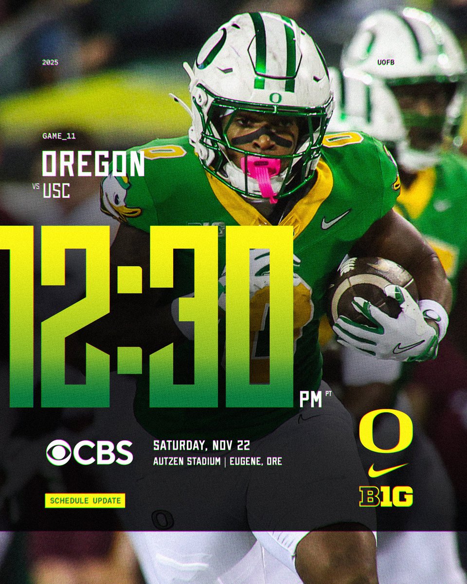 B1G one next Saturday in Autzen. 

Ducks vs. Trojans will kick off at 12:30 PM on CBS. 

#GoDucks