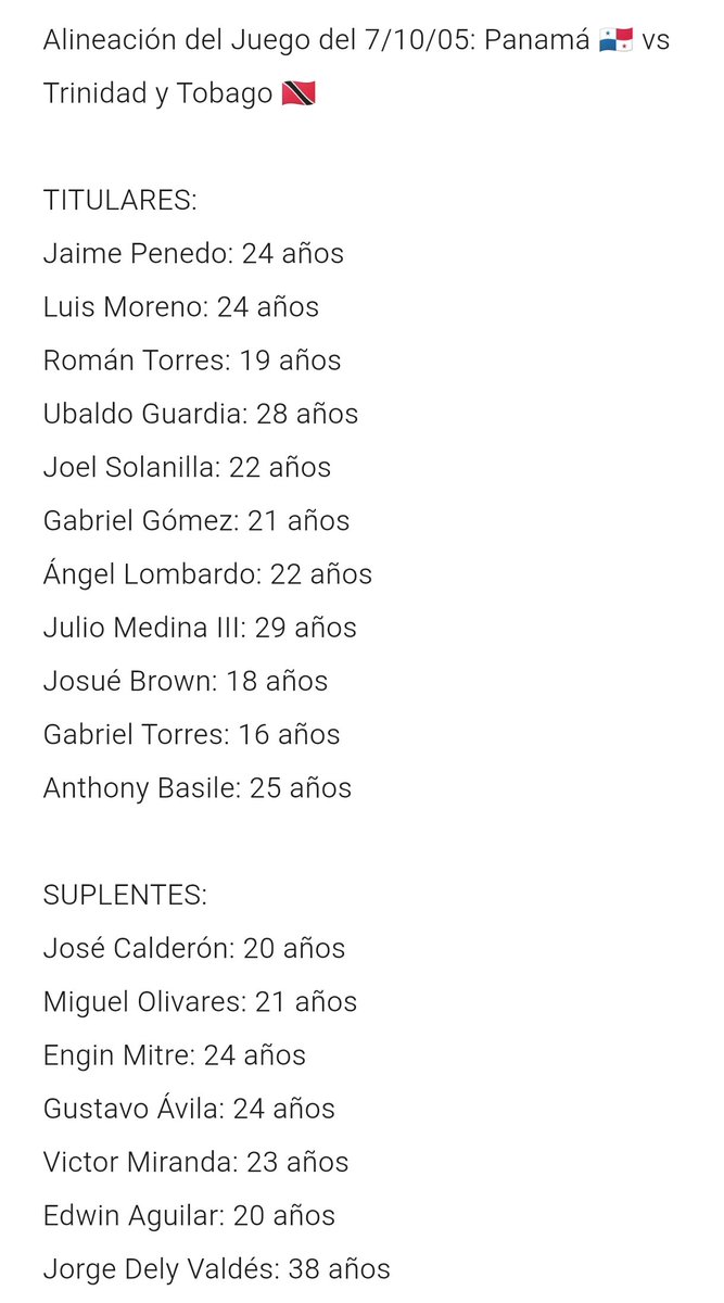 eliasdgonzalezm's tweet photo. Ante la ola de DESINFORMACIÓN que hay en redes, promovida por la prensa hondureña 🇭🇳 y guatemalteca 🇬🇹, hay que hacer docencia:

1. La alineación de Panamá 🇵🇦 no era entre 17 y 20 años de edad, era entre 16 y 38 años de edad. Y fue el mismo rango de edades que se utilizó en la 10 jornadas del Hexagonal Final rumbo a Alemania 🇩🇪 2006.

2. Panamá 🇵🇦 no beneficio a nadie, ya que de los 10 juegos que tuvo Panamá 🇵🇦, tuvo 8 DERROTAS y solo 2 EMPATES. Solo logramos hacer 2 puntos.

3. El juego que afecto a Guatemala 🇬🇹 de ir al repechaje fue la victoria de Trinidad y Tobago 🇹🇹 frente a México 🇲🇽 con un 2 a 1. Decir que Panamá 🇵🇦 ayudó a alguien es ABSURDO, ya que de ser así entonces ayudo a todos con las 8 derrotas.

4. El odio a Panamá 🇵🇦 los lleva a decir mentiras como que compramos juegos, y ahora que amañamos un juego del 2005.

Dejo la imagen de la alineación de ese juego, la tabla final en la que Panamá 🇵🇦 quedó de ÚLTIMO y los resultados de la Jornada 10. 👇🏻