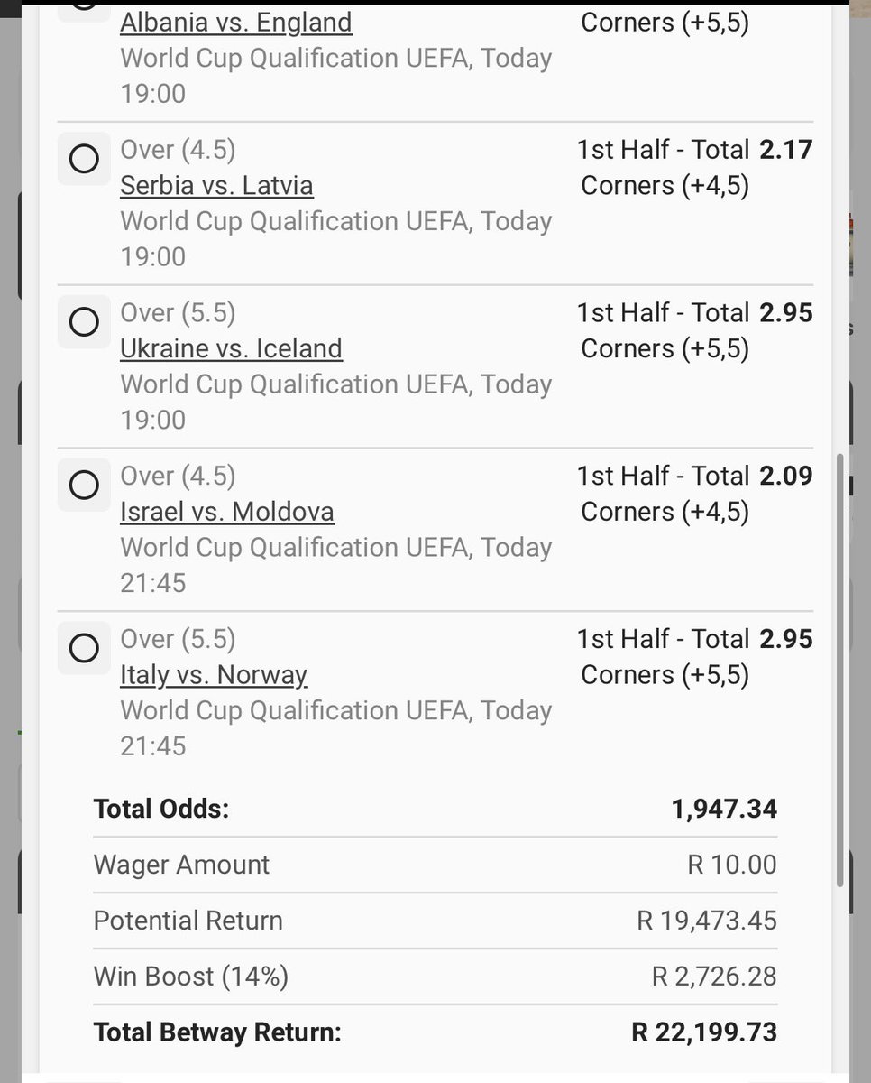 First half corners🎯

BW21B054EA new.betway.co.za/book-a-bet-res…
Kick off:16:00

🚨Retweet for others🚨

Let’s go hustle🦺