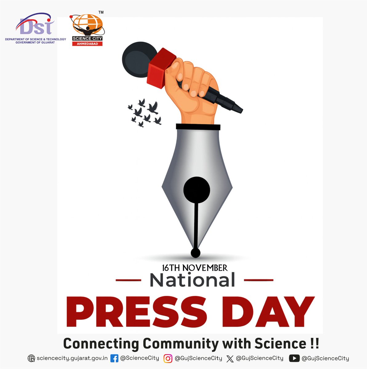 GujScienceCity's tweet image. A free press protects democracy, empowers people, and keeps truth within reach.
Today, we honour those who make it possible.
#NationalPressDay #PressFreedomMatters #IndependentMedia
#ScienceCity

@PMOIndia @CMOGuj @GovernorofGuj @IndiaDST @DSTGujarat @InfoGujarat @drvrajesh