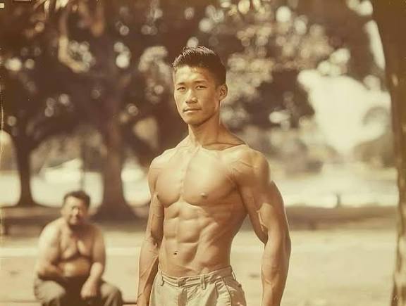This photo was taken in 1946. This person is Ken Shimizu. He is 35 years old, he is the father of 2 children. Shimizu has never played sports. Sleep late. Eat whatever he wants. Even drinking beer day and night. What did Shimizu do to get a body like that?.. #bitcoin #meme #funny