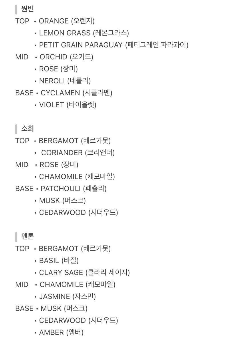 라이즈 전시회 향수 노트 정리