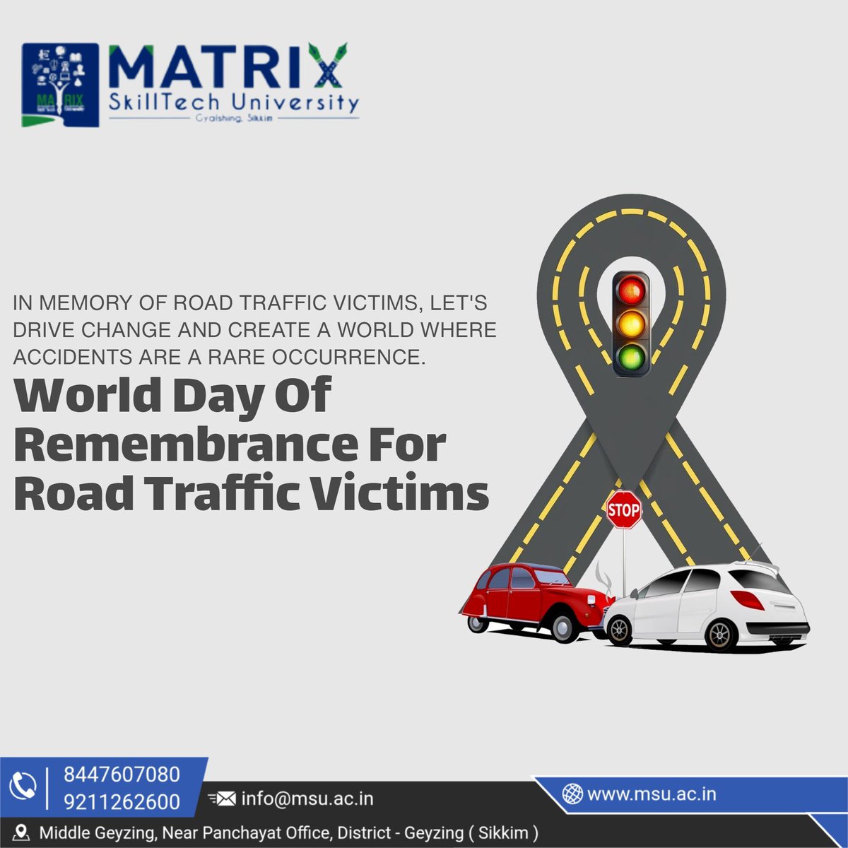 university19447's tweet image. Solemn tributes from Matrix SkillTech University on the World Day of Remembrance for Road Traffic Victims.
#WorldDayOfRemembrance #RoadTrafficVictims #MatrixSkillTechUniversity #MSU #RoadSafety #SafeStreets #RememberingLives #DriveSafe #ProtectOurPeople #RoadSafetyAwareness
