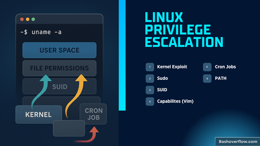 _havij's tweet image. Linux Privilege Escalation:
Practical Guide to Kernel Exploits, Sudo, SUID, Capabilities, Cron Jobs, and PATH

Link: bashoverflow.com/linux-privileg…

#privilegeescalation #kernelexploit #sudomisconfig #suidmisconfig #cronjobsmisconfig #linuxprivilegeescalation #bugbounty