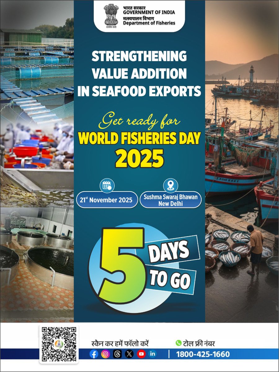 FisheriesGoI's tweet image. Stay tuned for Launches, Technical sessions, and insights that will shape the future of fisheries and aquaculture!

#WorldFisheriesDay #BlueTransformation #ValueAddition #SeafoodExports