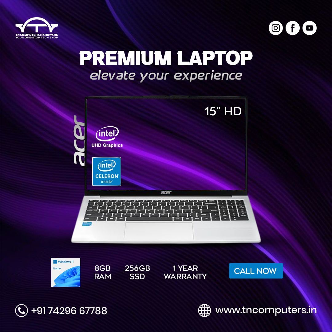 Tncomputerstech's tweet image. 💻 Acer Premium Laptop – Smooth Daily Performance
Intel Celeron • UHD Graphics
8GB RAM • 256GB SSD
15&quot; HD Display • Windows 11
📞 74296 67788
#AcerLaptop #BudgetLaptop #TNComputers #DailyUseLaptop #TechDeals
