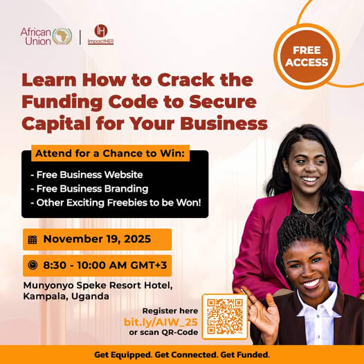UGANDAN ENTREPRENEURS!
📍 Munyonyo Speke Resort, Kampala 
⏰ 8:30 AM – 10:00 AM 

Join the <a href="/_AfricanUnion/">African Union</a> &amp; <a href="/ImpactHERAfrica/">ImpactHER Africa</a> on Nov 19 to Learn smart funding strategies, meet the right people &amp; walk away equipped to level up your business.

Apply now 👉  docs.google.com/forms/d/e/1FAI…