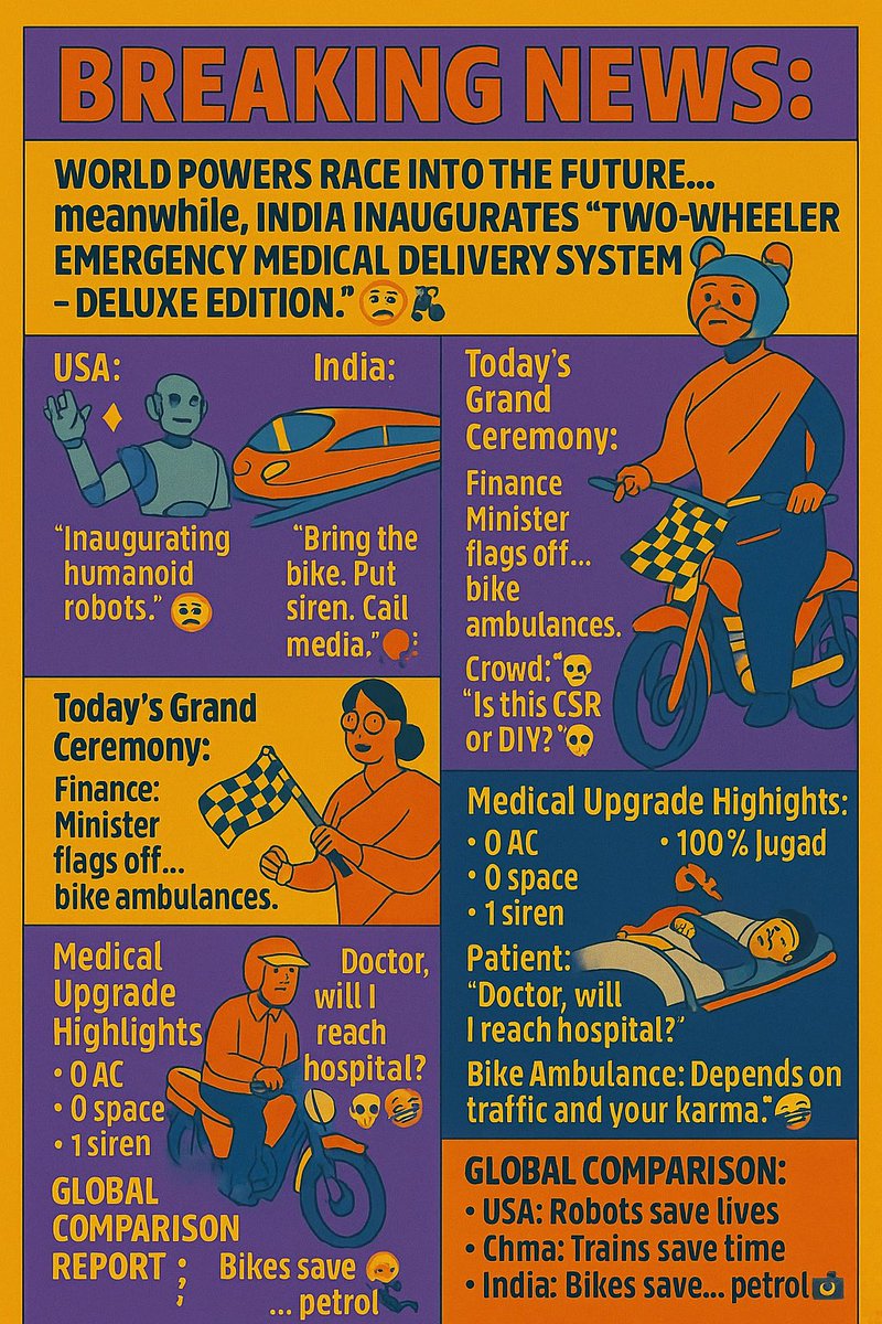 deepCH_2's tweet photo. #BikeAmbulance😂 #JugaadAmbulance #IndiaInnovation😭
#FutureVsJugaad #OnlyInIndia #BudgetInnovation
#CSRComedy #TechGap #ModernIndiaProblems
#SplendorEmergency #GlobalComparison #IndiaVsWorld
#DesiInnovation #WhyAreWeLikeThis #StretcherOnWheels
#BreakingNewsIndia #PublicReaction #ViralNews