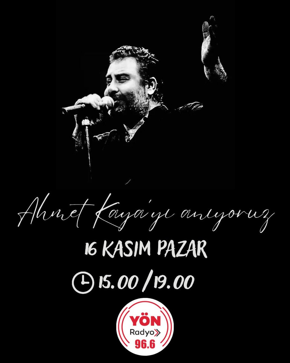 Ahmet Kaya'yı ölüm yıl dönümünde saygıyla anıyoruz. Işığı Sönmeyenler Ahmet Kaya özel programımız bugün saat 15.00, tekrarı saat 19.00'da 96.6 Yön Radyo'da.

#ahmetkaya