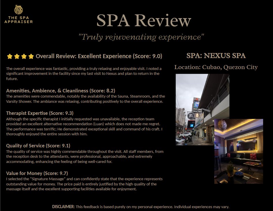 Thespaappraiser's tweet photo. I had a chance to visit @nxs_spa yesterday and it was my second time visiting this spa which is  located at Cubao. I could say that they have improved a lot and will definitely visit again.

Stay Tune sa Thera Review…

#NXSSpa 
#NexusSpa https://t.co/gS9QGigzG9