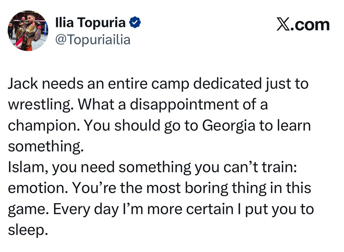 KnockoutOdds's tweet image. Ilia Topuria reacts to Islam Makhachev 
dominating Jack Della at UFC 322 👀