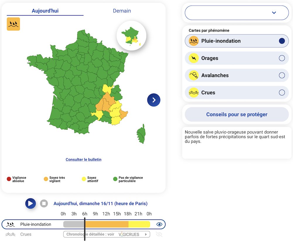 Meteovilles's tweet image. 🟠⚠️🌧️⛈️4 départements sont désormais placés en #VIGILANCE  #météo orange #pluieinondation pour aujourd&apos;hui et jusqu&apos;à 18 heures : l&apos;Ardèche, la Drôme, l&apos;Isère et les Alpes-Maritimes. Notre article pour tout savoir et comprendre ici ➡️ meteo-nice.org/actualites/sud…
