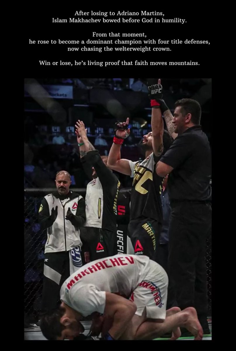 thebedouen's tweet photo. From the depths of defeat, Islam Makhachev bowed in humble faith after his sole loss to Adriano Martins 🥺 in 2015 a moment that could have broken him, but instead forged an unbreakable spirit. https://t.co/HaKg7T2vNU