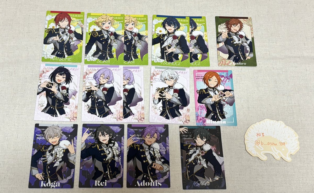 【交換】あんスタ　スタフォニ 4th
ミニペンラ　カードコレクション

譲→ひなた、ゆうた、みか、零、晃牙
、アドニス、夏目、つむぎ、宙、斑
、エス、カンナ、ユメ、ライカ

求→日和、凪砂(ミニペンライトのみ)
　　or定価+送料

1点から◯
気軽にお声がけください