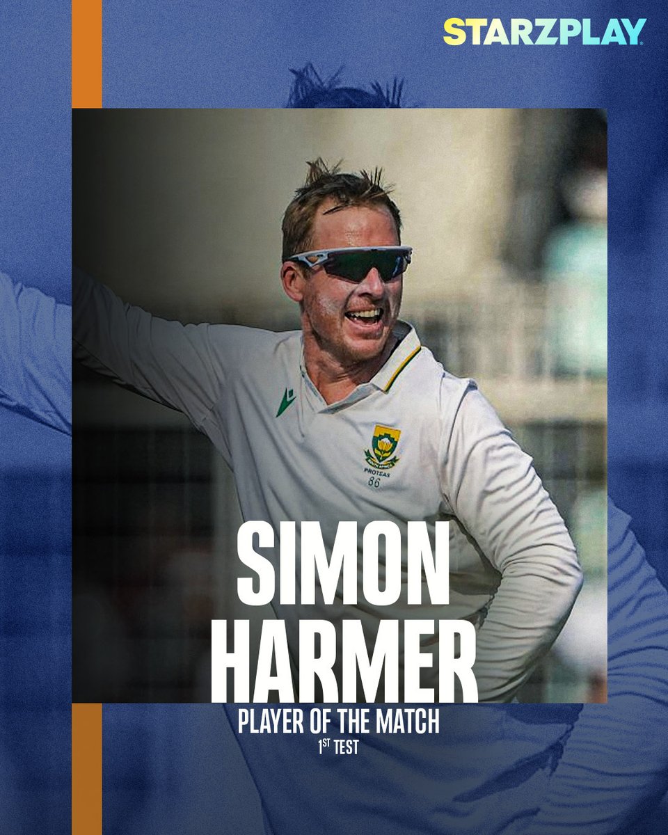 starzplaymasala's tweet image. An incredible performance from South Africa! 🔥

Simon Harmer’s brilliant 8-wicket haul powers South Africa to a thrilling 30-run victory in the first Test, taking a 1-0 lead in the series! 🔥

#INDvsSA #SimonHarmer #FirstTest
