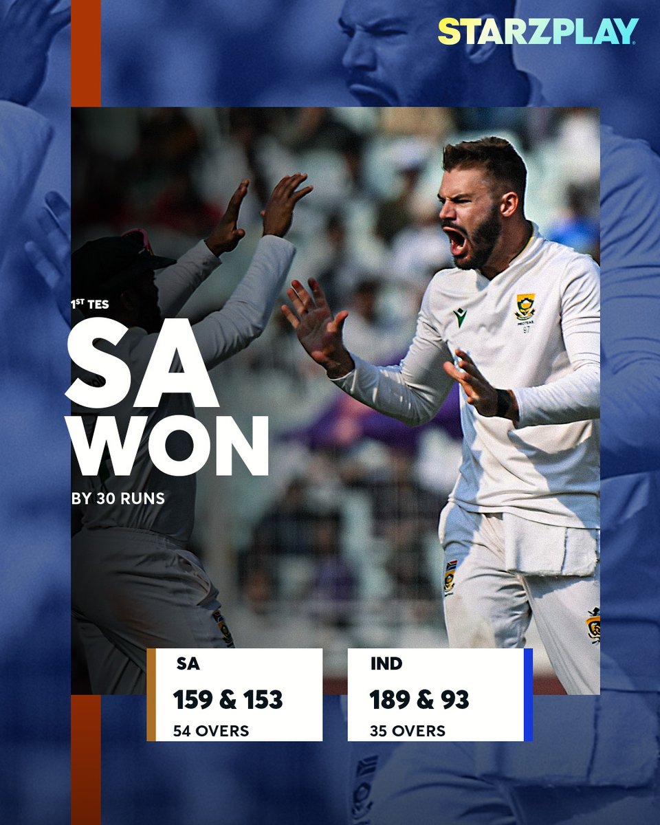 starzplaymasala's tweet image. An incredible performance from South Africa! 🔥

Simon Harmer’s brilliant 8-wicket haul powers South Africa to a thrilling 30-run victory in the first Test, taking a 1-0 lead in the series! 🔥

#INDvsSA #SimonHarmer #FirstTest